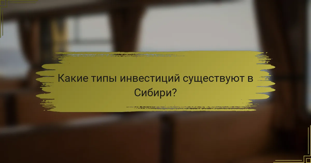 Какие типы инвестиций существуют в Сибири?